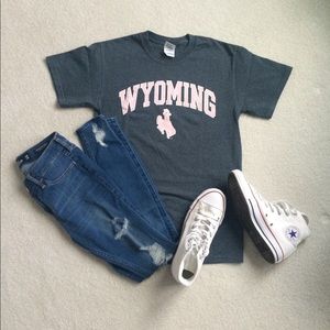 Wyoming Shirt Country Classic Dark Gray Horse Pink
